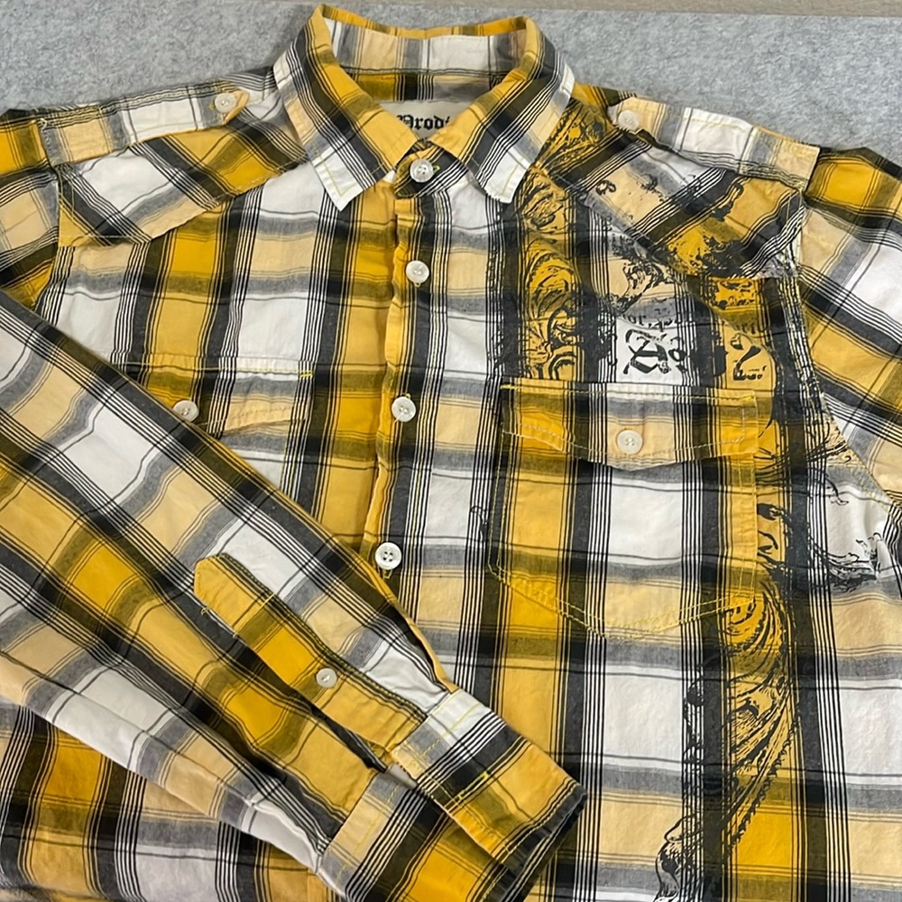 A. Prodigee - Yellow Plaid Long Sleeve Button Down Shirt- Design in Black